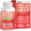 5-in- 1 Suplemen Curcumin Turmeric Turcumin (4210mg) dengan Berline, Ceylon Cinnamon Bioperin dan Ginger Suplemen untuk Gabungan, Hati, Gut, & Metabolic Dukungan (120)