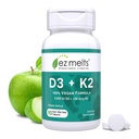 EZ Melts Dissolvable Vegan D3 + K2 5.000 IU - Bone & Heart Health Support - Imune Fungsi Tidak Ada Flavors Artificial - Non-GMO - Green Apple - 90 Dissoltable Tablet (90 Pelayan)