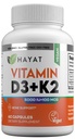 HAYAT Vitamin Vegan D3 + K2 (5000 IU + 100 MCG), Suplemen Dietary untuk Bone, Teeth, Muscle and Immune Health Support, 2 Bulan Bersertifikat Halal, 60 Kapsul, Dibuat di Amerika Serikat