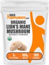 BulkSuppliments.com Organic Lion 's Mane Mushroom Extrader - Lions Mane Suplement Powder, Superfood for Well- Being - Vegan, 1g per Serving, 100g (3.5 oz) (Pack of 1)