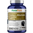 NusaPure Chooline & Inositol 10000mg - 200 Veggie Caps (100% Vegetarian, Non-GMO) Bioperin