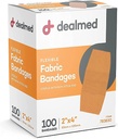 Dealmed Fabric Flexible Adhesive Bandages dengan Non-Stick Pad, Latex Free, Wound Care for First Aid Kit, 2 "x 4" (Kotak 100)