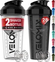 VELOMIX -2 Packa- 28 oz Protein Shaker Botol untuk Protein Mixes - 2x Wire Whilk 124; Leak Providence Shaker Cups for Protein Shakes 124; Protein Shaker Botol Kemasan (Black / Transparan)