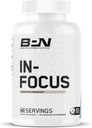 BAE PERFORMUCE NUTRITITION BPN in-Focus Supplement Brain for Memory & Focus Caffeine Pills, 1g of L Tyrosine per Serving + Alpha GPC, 40 Servis, Gluten Free + Vegan