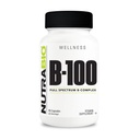 NutraBio B-100, B Vitamin Complex, Imune System Dukungan, Rambut Sehat, Kulit, Nails, 90 Vegetable Capsules