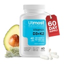 Vitamin D3 dengan K25000iu Vitamin D dan 100 mcg Vitamin K Tambahan dalam satu Capsule untuk Maximum Bioavabilitas - Enhances Calcium Absorpsi untuk Cardiovaskular, Imune dan Bone Health (60 Capsules)