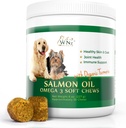 Omega 3 Skin dan Coat Chews for Dogs, Dog Salmon Oil Relief untuk Pain Gabungan, Dukungan Imune, Skin dan Coat Suplemen untuk Dogs, Perlakuan Anjing Yang Disajikan untuk Relief Itchy Skin, 55 Chews, 8 Oz