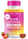 Pink Stork Total Glow Gummies for Women - Hair, Skin & Nails Vitamin with Biotin, Vitamin A, B6, B12, Folate, Zinc & More - Dukungan untuk Radiant Skin, Strong Nails, dan Rambut Berat - 60 Berry Gummies