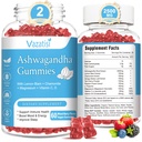 2 Pack Ashwagandha Gummies for Women Men, Sugar Free Organic Ashwagandha Supplemen untuk Tenang Keseimbangan, Vegan Gluten Bebas, 120 Cacah