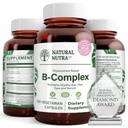 Natural Nutra Vitamin B Complex with Niasin, Folate, Thiamin, Biotin, Support Nervous System Health, Promotes Metabolisme, Skin, Eyes and Hair Health, Whole Food Suppplemen, 120 Vegetarian Capsules