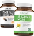 Black Seed Oil & St. John 's Welt (1 - Bulan Supply) Serene Blend Bundle of Black Seed Oil (60 Capsules) Cold- Menekan Nigella Sativa & St. John' s Welt (60 Capsules) dengan powerful 900mcg Hypericin
