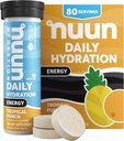 Nuun Energy Electrolite Tablet dengan Ginseng, Caffeine dari Green Tea Extract, Vitamin B12, B6, B5, Magnesium & 4 Electrolite lainnya, Gluten Free & Vegan, Tropical Punch, 8 Pack (80 Servings Total)