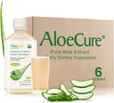 AloCure USDA Organic Aloe Vera Juice Made In 12 Hrs of Harvest - Pure Aloe Juice Natural Digetical Suppport Dibuble, Imune System and Balanced Stomach Acidity, 6 x 500ml Botol