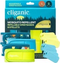 Cliganic Mosquito Repellent Pack (4 Wristrops + 8 Isi Pellets) - Adjustable, Natural DEET-Free, Estible Oil Infused