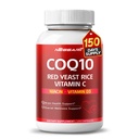 COQ10 + Red Yeast Rice Supplement - 10-in- 1 Natural B3 Vitamin Omega 3, K2, D3, Zinc Milk Thistle Black Pepper - 150 Count - Dibuat & Testing di USA