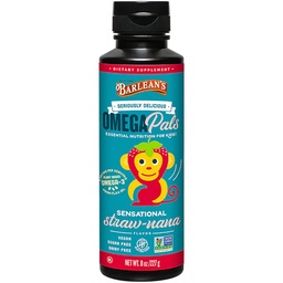 Omega Pals Barlean Omega 3 untuk Anak-Anak, Yummy Straw- Nana Flavored CLAX CLAX Oil Suplement Anak-Anak dengan 1.483 mg ALA, Nun-GMO, Vegan Otak dan Kesehatan Mata, 8 oz