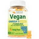 Vegan Omega 3 & Turmeric Gummies 2500mg, Algae Omega 3 DHA 800mg & EPA 400mg, dengan MSM, Vitamin D3, Turmeric Root Extract for Brain, Eye, Joint, Fish Oil Suplemen Alternatif, Sugar Free