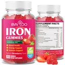 Vegan Iron Gummies untuk Orang Dewasa & Anak - dengan Vitamin C, A, B- Complex, Folate, Zinc, dan Biotin - untuk Pembangunan Darah & Energi Dukungan, 60 Gummies