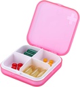 Portable Pill Organizer - Slim Pill Box for Purse or Travel, Compact Pill Case (4 Comment, Pink)