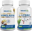 Natural Cure Labs Bundle: Ekstra Kekuatan Monolaurin 800mg + Clean L- Lysine 600mg