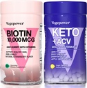 Perkembangan Rambut Biotin Vitamin + Premium Keto Pil 126; Mendukung Skin dan Nails Sehat & Utilisasi Fat untuk Energi dengan Ketosis, Boost Energy & Focus 124; Non-GMO Vegan Suplemen untuk Dukungan