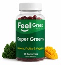 Super Greens Gummies - Green Superfood Suplement with Spinach, Brokoli, Kaet, Beet Root, Elderberry for Immunity Support - Fruit and Vegetable - Watermelon Flavor, 60 Gummies