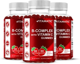 Vitamin Vitamin B Kompleks Gummies dengan Vitamin C & Inositol - Natural Strawberry Flavor - 60 Gummies (3 Botol)