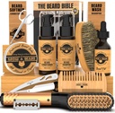 Beard Straightener Grooming Kit for Men, Beard Growth Kit, Brush & Comb, Unscented Growth Oil, All Natural Chanel Balm, Conditioner, Razor & Gunting, Great Givenide for Men 's (Bamboo)