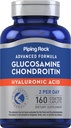 Piping Rock Glucosamine Chondroitin for Women and Men 124; 160 Caplets 144; Suplemen dengan Acid Hyaluronic 124; Advanced Formula 124; Non-GMO, Gluten Free