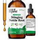 Wild & Organic Stanging Nettle Root Drops - Stinging Nettle Extract Taincture for Men & Women - Liquid Urtica Dioica Suplemen - Vegan, Sugar & Alcohol- Free - 2 fl oz