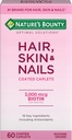 Nature 's Bounty Optimal Solutions Hair, Skin & Nails Formula, dengan 3.000 mcg Biotin, 60 Caplets, 20 Total Pelayan
