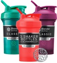 BlenderBottle Classic V2 Shaker Bottle Perfect for Protein Shakes and Pre Workout, 20- Ounce (3 Pack), Red, Green, Plum