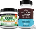 Super Greens Powder with Probiletic Pregrance and Digetical Enzymes (30 Servings) Plus Hydrolyzed Collagen Peptide Capsules (45 Day Supply)