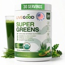 LiveGood Super Greens Powder Organic Superfood dengan bubuk Wheat Grass, Bubuk Superfood Daily untuk Dukungan Imune, Energi dan Detox, Supder Jus Hijau (30 Pelayan), 12.38 Oz