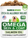 Omega 3 for Dogs and Cats - 180 Fish Oil Treats for Dog Shedding, Skin Allergy, Itch Relief, Hot SpotTreatment - Joint Health - Skin and Coat Supplemen EPA & DHA Fatty Acids - Salmon Oil - Bacon