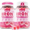 Vegan Iron Suplement Gummies for Women & Men - w / Vitamin C Founding B12 Zinc for Dewata & Anak-anak, Besi Lembut Chewable for Iron Deficiency, Boost Energi, Non-Constipating & After Taste, Sugar- Free 2 Pack