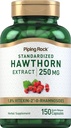 Piping Rock Hawthorn Berry Capsules 124; 250mg 124; 150 Pill = 124; Herb Extract Supplement = -124; Non-GMO, Gluten Free