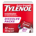 Tylenol Extra Enerve Dissolve Powder Packs, 500 mg Acetaminophen Pain Reliever & Fever Reducer Medicine, Fast Relief for Minor Ains & Pains, Ibuprofen - & Aspirin - Free, OntheGo Berry Flavor, 32 Ct