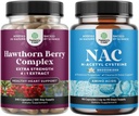 Bundle of High Power Hawthorn Berry Capsules with Leaf & Flower Extract 4: 1 for Healthy Heart & Ditraffic and NAC Suplement N- Acetyl Cysteine 600mg - Glutathione Precursor for Liver Cleanse Detox