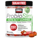 Force Factor ProbioSlim Keto ACV Metabolism Gummies, Organic Apple Cider Vinegar, LactoSpore Progories & Pregories untuk menyokong Distribution, Lean Body Mass, & Imune Health, Apple Flavor, 1 Carb, 120ct