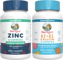 MaryRuth Organics Zinc (Tart Raspberry) & Vitamin K2 + D3 Calcium Gummies (Peach Mango & Apricot)