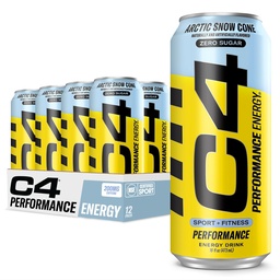 Cellacor C4 Karbonated Zero Sugar Energy Pre Workout Drink + Beta Alanine, (NEW) Sparkling Arktik Snow Cone, 16 Fl Oz, Kemasan 12