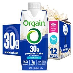 Orgain 30g High Protein Shake, Dairy Isolate Milk Protein, Vanilla Bean, 5g BCAAs, 1g Sugar Per Serving, Meal Replacement, Replace, Reset, Keto Friendly, Gluten- Free 11 Fl Oz (Paket 12)