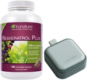 Trunature Resveratrol Plus, 140 Vegetarian Capsules Bundle dengan Pil Oragnizer, Little Cute Pill Container for Medicine, Vitamin, Green