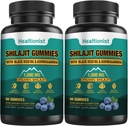 2 Paket 1000 MG Shilajit Tambahan Gummies dengan 85 + Trace Mineces, Fulvic Acid, Murni Shilajit Shilajit Gummy untuk Pria & Women, Energy, Brain, Immunity Support - 120 Counts