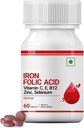 Iron Folic Acid Suplement with Vitamin C, E, B12, Zinc & Selenium for Men Women - 60 Tablet