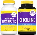 Chooline & Multi Probiotic Bundle Blindine Bitartch 550mg (100 Capsules) Multi Strain Progres (60 Capsules). Mendukung Memori, Mood, Kesehatan Otak & Kognitif Boost. *