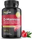 D-Mannose 1500mg, 120 Capsules dengan Danddelion Herb dan Cranberry Extracts, CIeanse CIeanse UTI Natural untuk Dukungan, Flushing dan Detoxing of Ipurities, untuk Pria dan Perempuan.