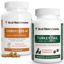Jamur asli Cordyceps untuk Manusia (120ct) & Turkey Tail for Pets (90ct) - Bundle for Energy, Vitalitas, dan Imunitas - Vegan, Non-GMO, Grain- Free, Gluten- Free Mushroom Extract Capsules
