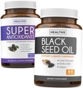 Antioksidants & Black Seed Oil (1- Bulan Suply) Super Antioksidant Suplemen dengan Acai Berry, Goji Berry, Pomegranate & Trans Resveratrol (120 Capsules) & Black Seed Oil (Non-GMO & Vegan) 60 Capsules